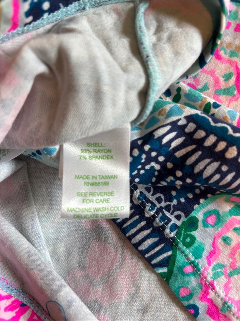 Lilly Pulitzer Navy, Pink & Teal Printed Short Sleeve Split-Neck Top - Picture 4 of 4